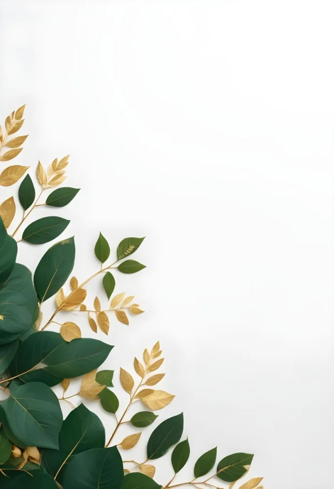 Green Leaves With Gold Accents On A White Background 40 Db41