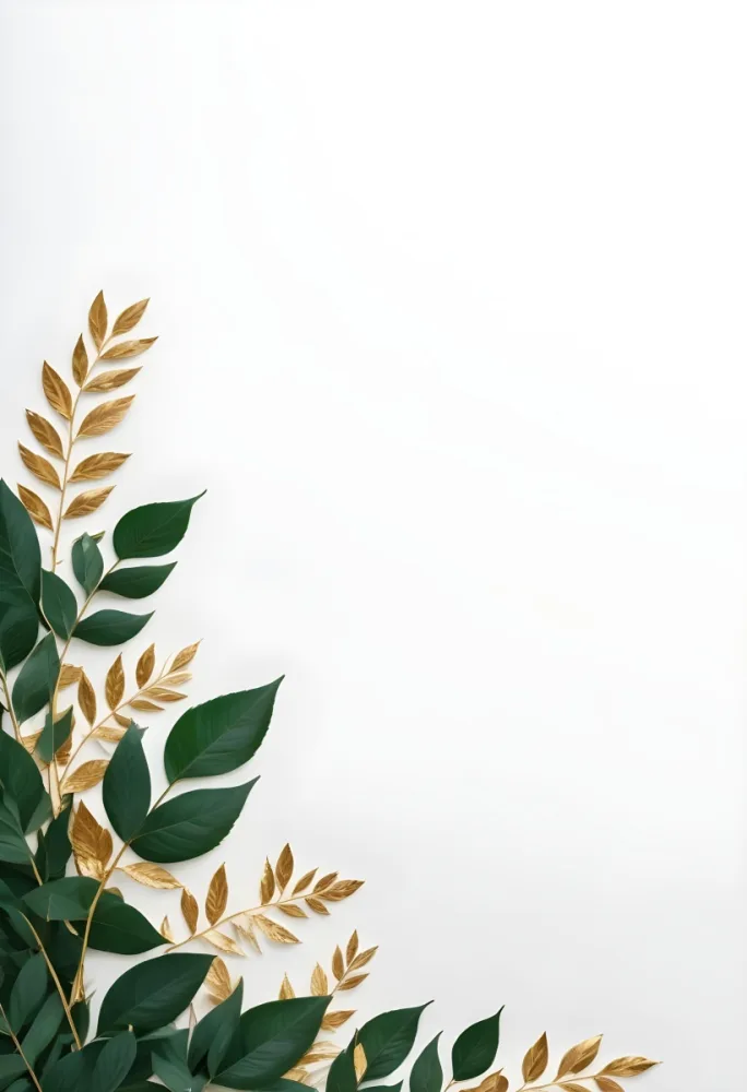 Green Leaves With Gold Accents On A White Background 47 3e11