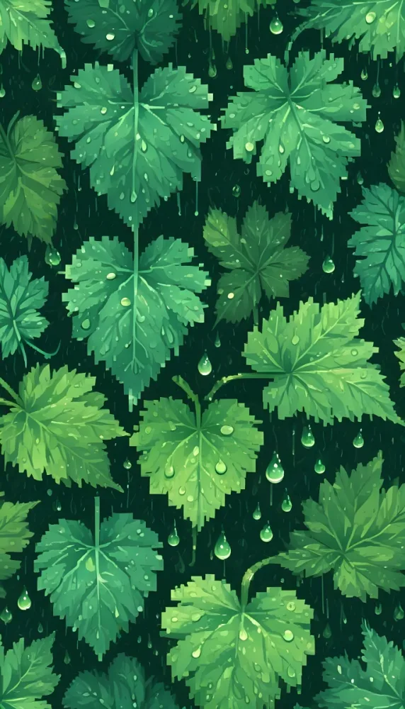 Green Leaves With Water Droplets On Them Showcasing Various Shades Of Green And Heart Shaped Leaves Densely Packed Together 20 Db95
