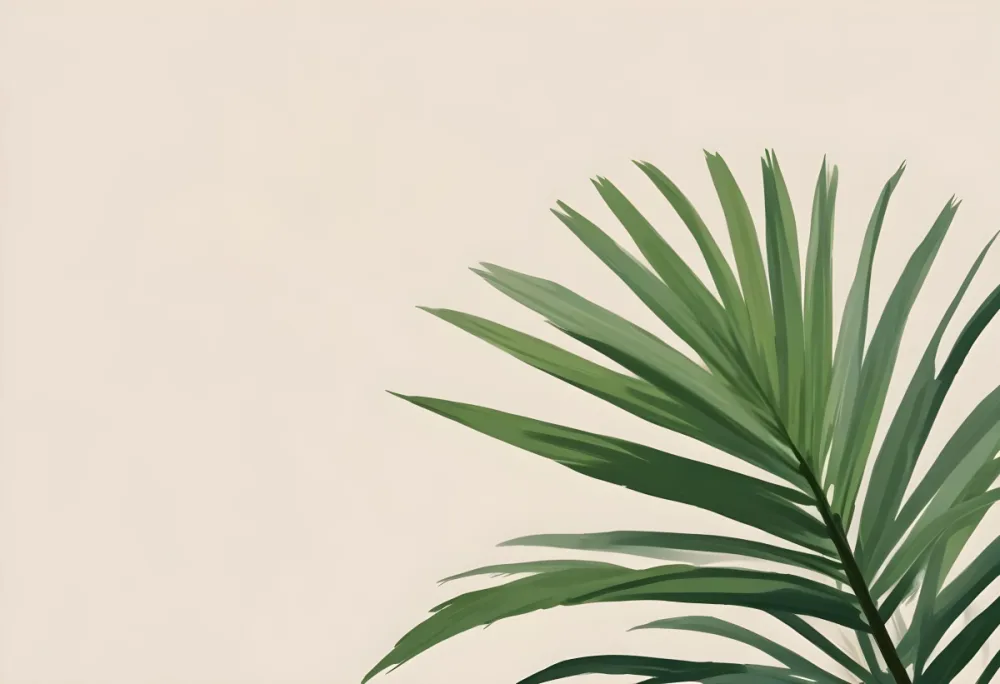 Green Palm Leaf On A Beige Background Minimalist Style Bright And Clean Simple Composition Natural Light Tropical Vibe Fresh And Vibrant Botanical Theme 6 C06a