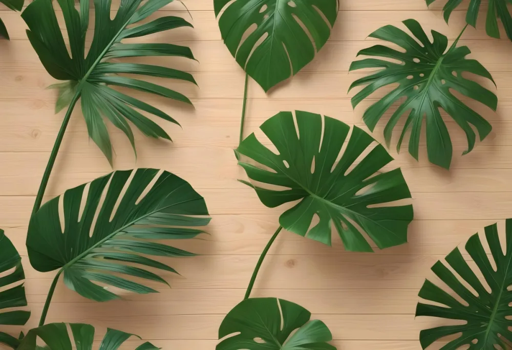 Green Palm Leaf On A Light Brown Wooden Background Tropical Vibrant Natural Fresh Minimalist Clean Bright Summer Botanical Organic Simple 7 Acff