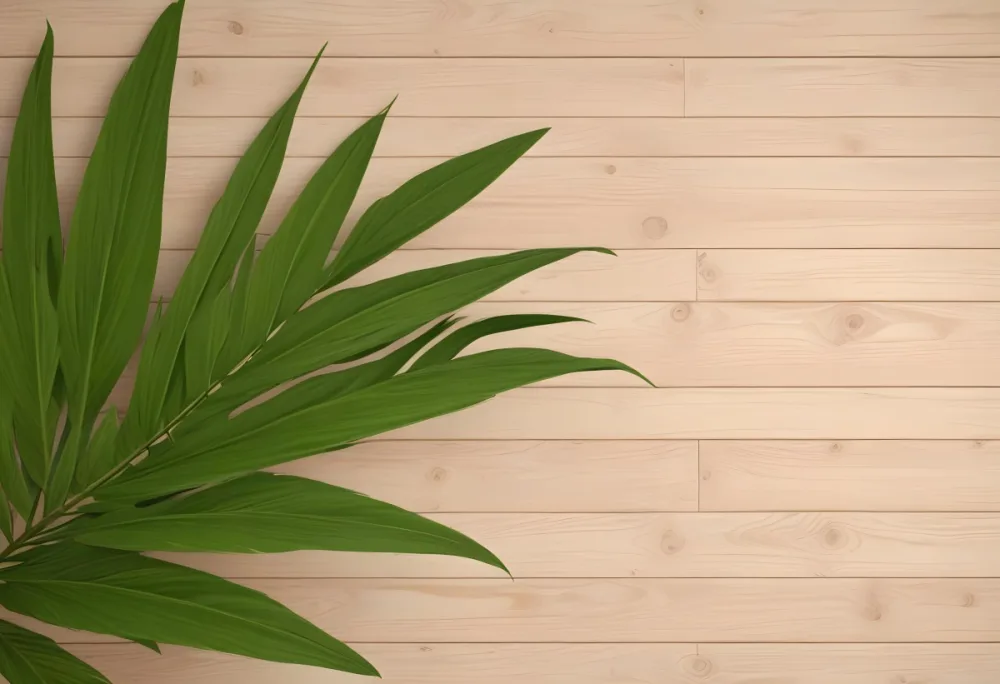 Green Palm Leaf On A Light Brown Wooden Background Tropical Vibrant Natural Fresh Minimalist Clean Bright Summer Botanical Organic Simple 8 Aef2