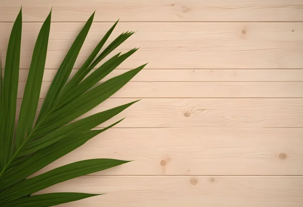 Green Palm Leaf On A Light Brown Wooden Background Tropical Vibrant Natural Fresh Minimalist Clean Bright Summer Botanical Organic Simple 9 3133