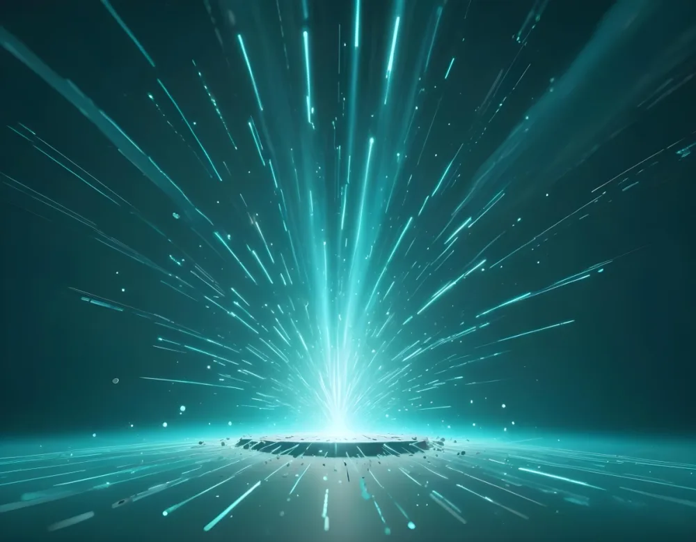Light Rays Emanating From The Top Illuminating A Turquoise Background With Scattered White Dots Creating A Celestial Effect 35 E8ca