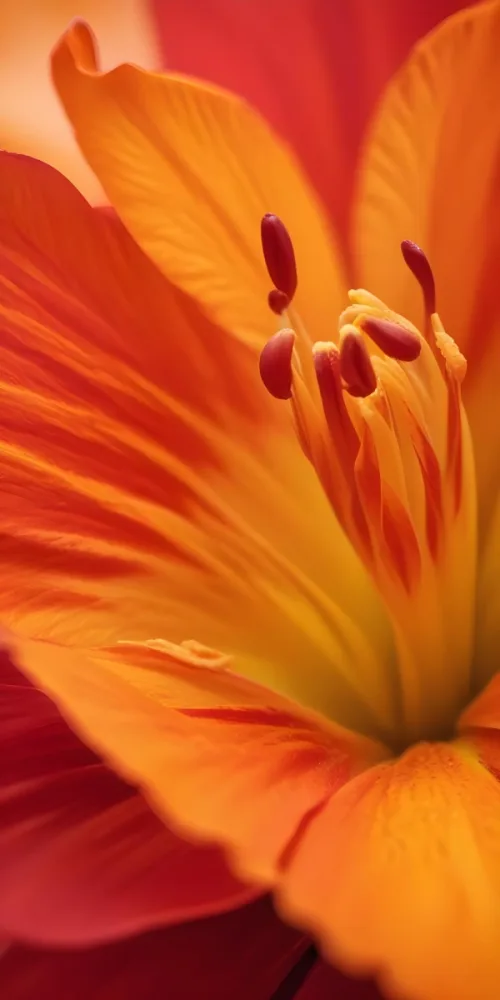 Macro Shot Of Vibrant Red Flower Petals With Orange Tips Soft Lighting Close Up View Showcasing The Intricate Details And Textures Of The Flower 11 Eaad
