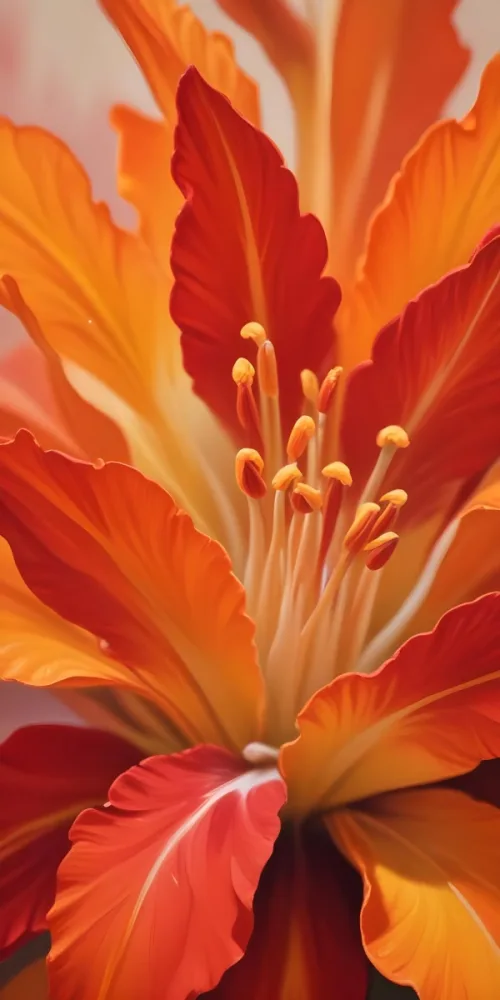 Macro Shot Of Vibrant Red Flower Petals With Orange Tips Soft Lighting Close Up View Showcasing The Intricate Details And Textures Of The Flower 18 8b83