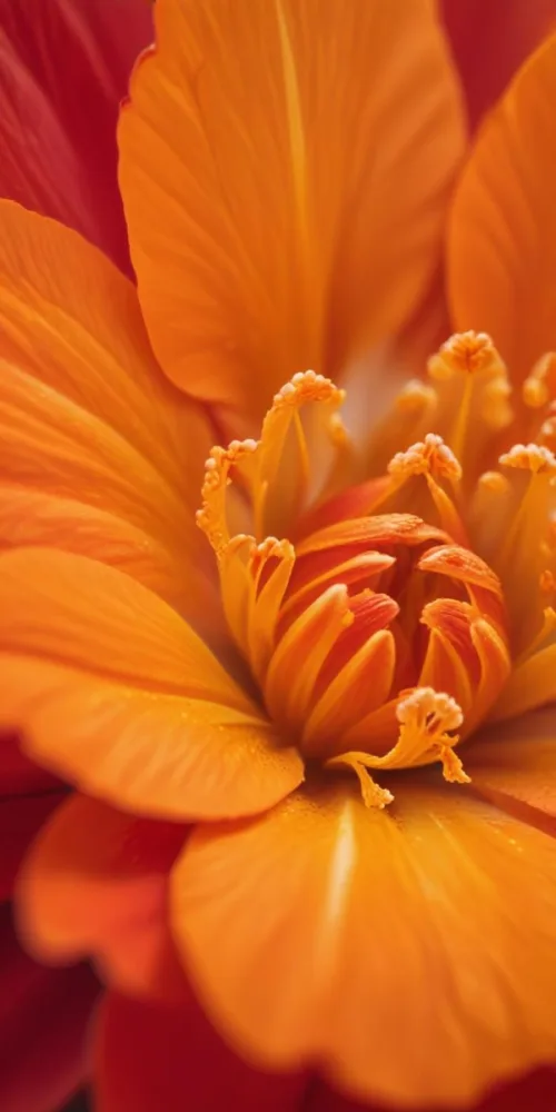 Macro Shot Of Vibrant Red Flower Petals With Orange Tips Soft Lighting Close Up View Showcasing The Intricate Details And Textures Of The Flower 54 B535