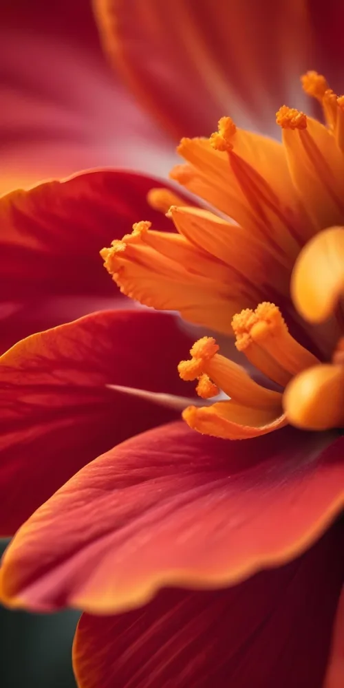 Macro Shot Of Vibrant Red Flower Petals With Orange Tips Soft Lighting Close Up View Showcasing The Intricate Details And Textures Of The Flower 61 479f