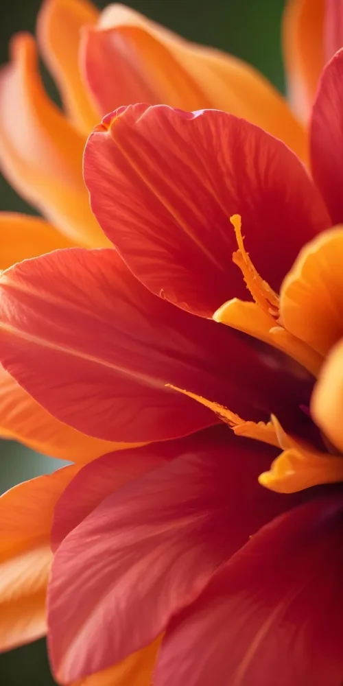 Macro Shot Of Vibrant Red Flower Petals With Orange Tips Soft Lighting Close Up View Showcasing The Intricate Details And Textures Of The Flower 7 6e4f