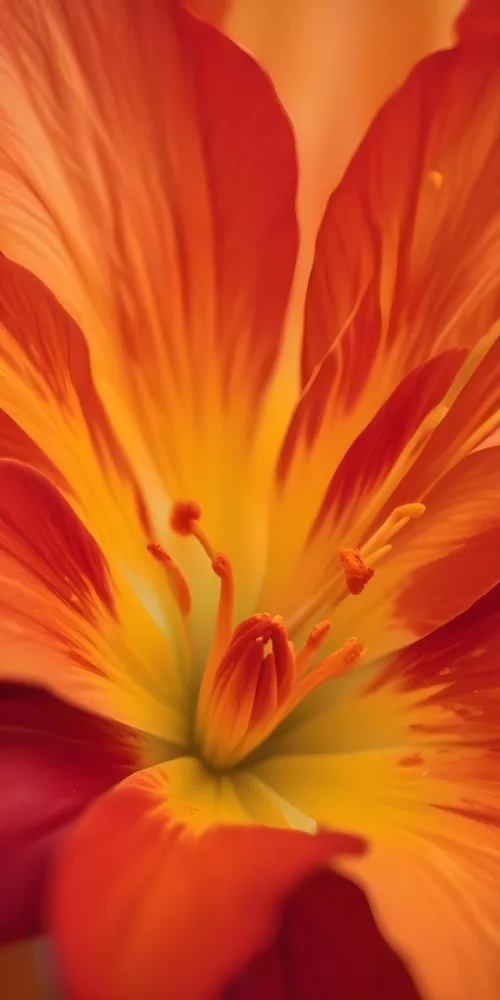 Macro Shot Of Vibrant Red Flower Petals With Orange Tips Soft Lighting Close Up View Showcasing The Intricate Details And Textures Of The Flower 9 9e2d