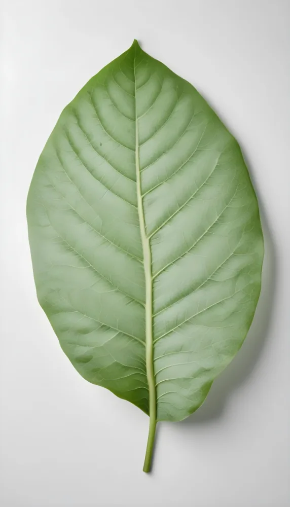 Minimal Soft Studio Light Photography A Large Green Leaf With Visible Veins Against A Plain White Background High Detail Solid Bold Color Background 22 C41b