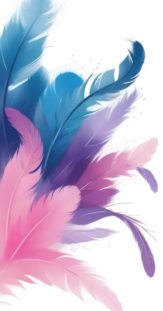 Minimal Soft Studio Light Photography Colorful Feathers In Shades Of Blue Pink And Purple Arranged In A Soft Flowing Manner Against A White Background High Detail Solid Bold Color Background 18 5099