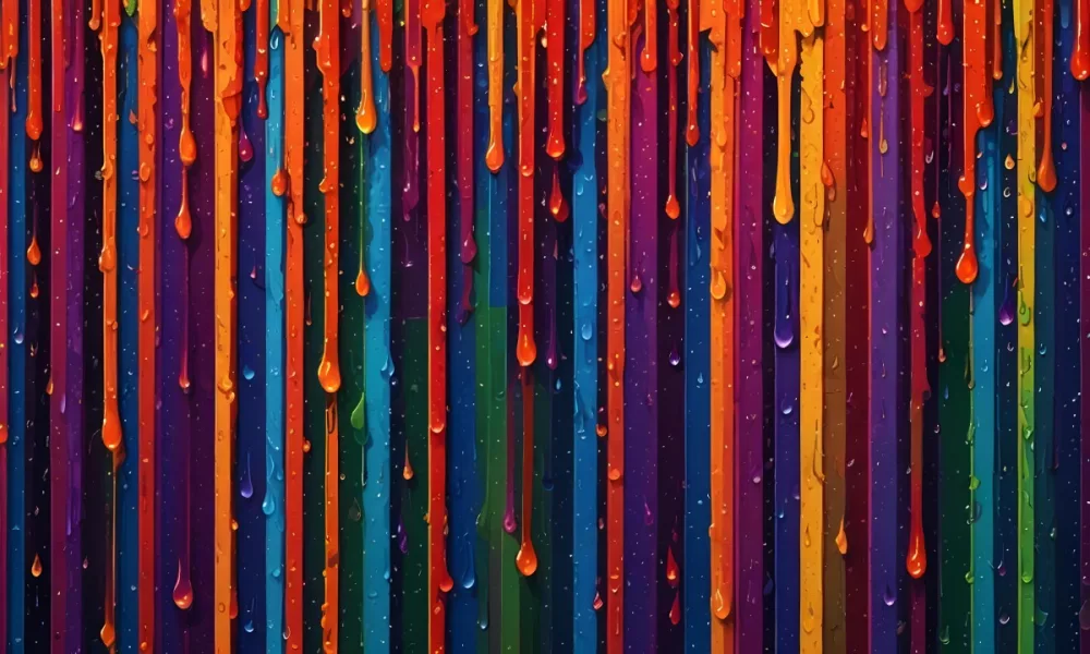 Minimal Soft Studio Light Photography Colorful Vertical Stripes In Vibrant Hues Of Red Orange Yellow Green Blue And Purple With Water Droplets Clinging To The Surface Creating A Glossy Effect The Background Is B 67 532f