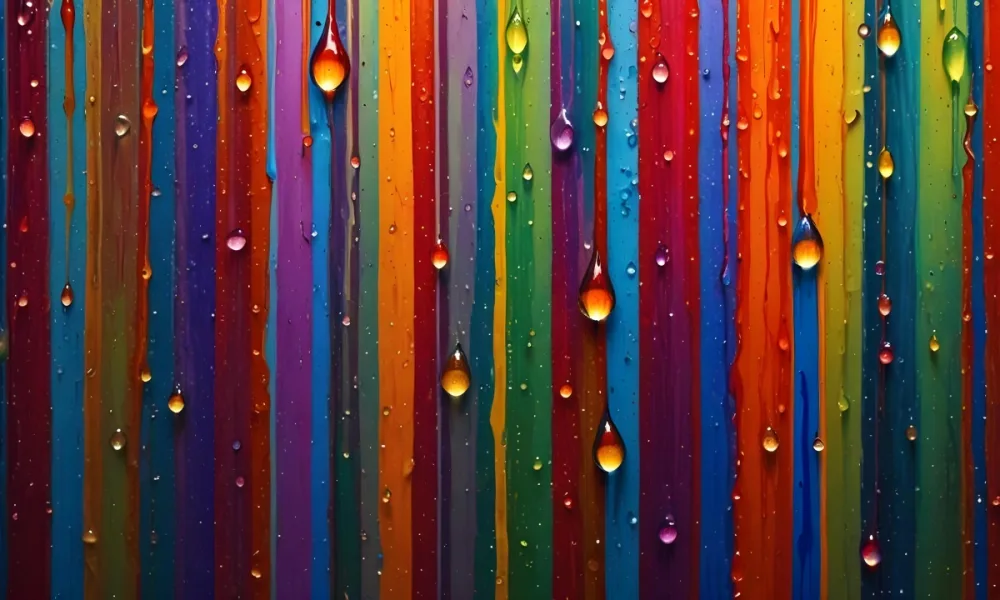 Minimal Soft Studio Light Photography Colorful Vertical Stripes In Vibrant Hues Of Red Orange Yellow Green Blue And Purple With Water Droplets Clinging To The Surface Creating A Glossy Effect The Background Is B 85 E163