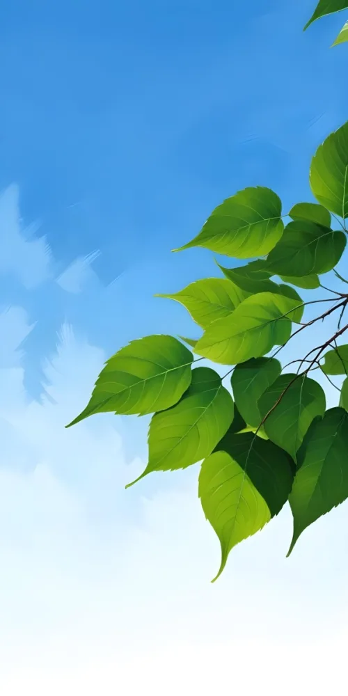 Minimal Soft Studio Light Photography Green Leaves With Thin Veins Against A Blue Sky Background High Detail Solid Bold Color Background 29 92f4