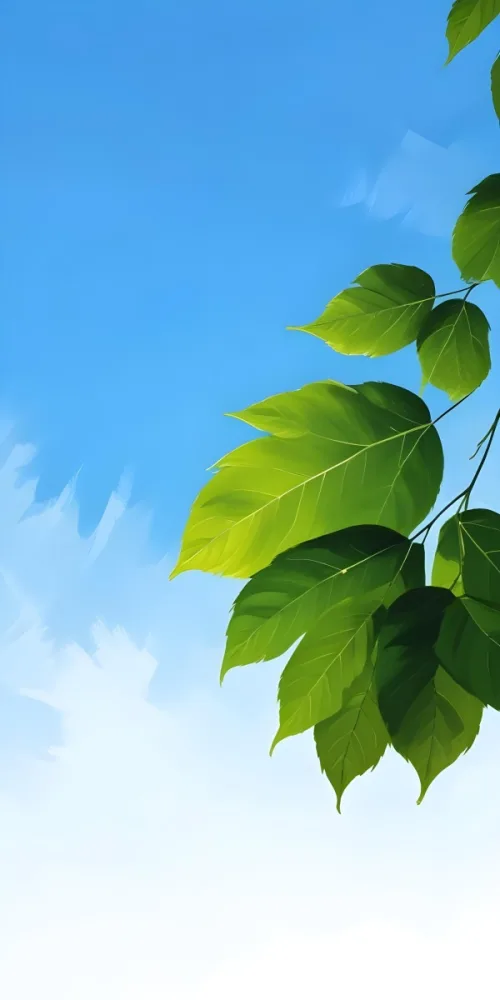 Minimal Soft Studio Light Photography Green Leaves With Thin Veins Against A Blue Sky Background High Detail Solid Bold Color Background 32 268d