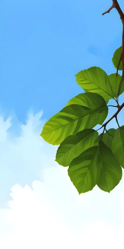 Minimal Soft Studio Light Photography Green Leaves With Thin Veins Against A Blue Sky Background High Detail Solid Bold Color Background 43 1a8d