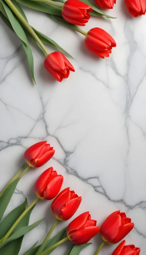 Minimal Soft Studio Light Photography Red Tulips On A Marble Background High Detail Solid Bold Color Background 32 9046
