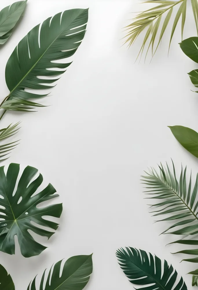 Minimal Soft Studio Light Photography Tropical Leaves And Feathers On A White Background With Copy Space In The Center High Detail Solid Bold Color Background 53 59ad