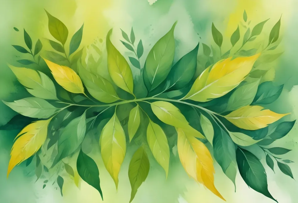 Oil Painting An Abstract Background With A Watercolor Texture In Shades Of Green And Yellow With Leaves In The Corners Creative Extremely Detailed Brush Stroke 14 488c