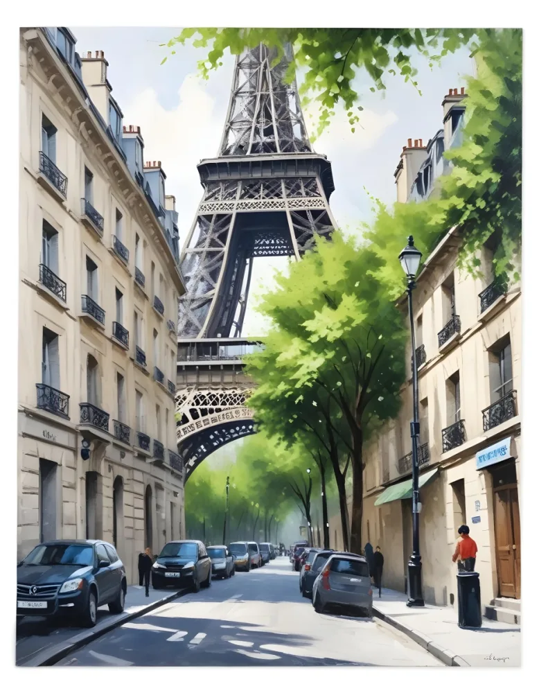 Oil Painting Eiffel Tower From A Street In Paris With Trees And Buildings Creative Extremely Detailed Brush Stroke 28 8ab7