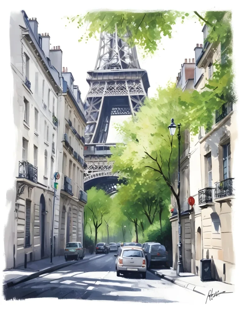 Oil Painting Eiffel Tower From A Street In Paris With Trees And Buildings Creative Extremely Detailed Brush Stroke 34 Acc3
