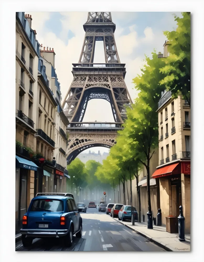 Oil Painting Eiffel Tower From A Street In Paris With Trees And Buildings Creative Extremely Detailed Brush Stroke 40 00a2