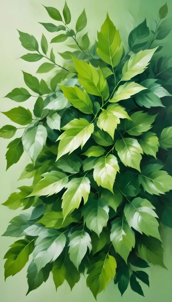 Oil Painting Green Leaves In The Top Of The Image Light Green Background Creative Extremely Detailed Brush Stroke 6 Ed16