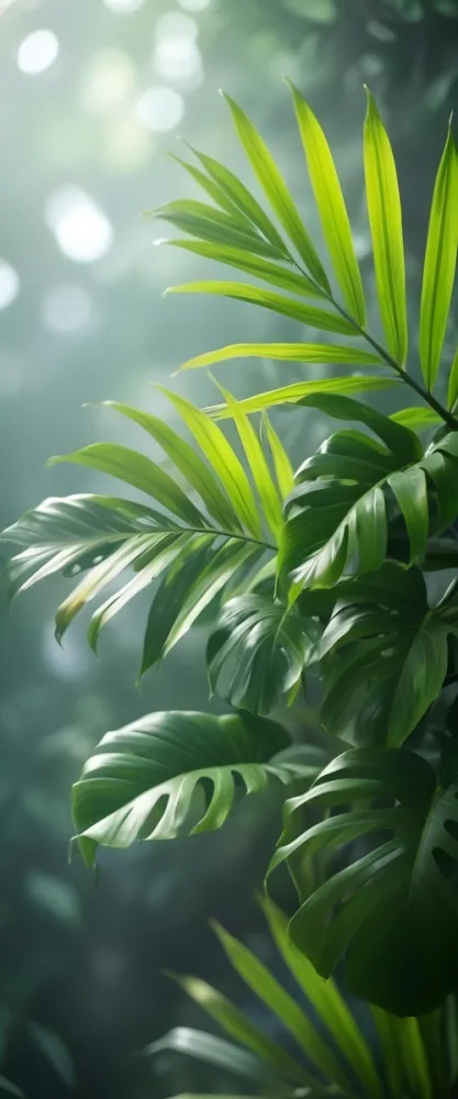 Oil Painting Green Tropical Leaves With Blurred Background Close Up View Of Lush Foliage Creative Extremely Detailed Brush Stroke 39 99ed
