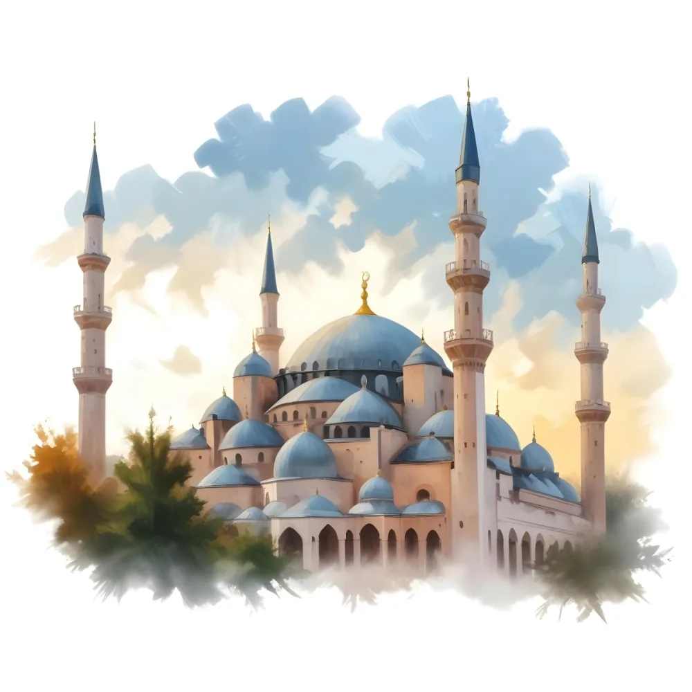 Oil Painting Mosque With Minarets Cloudy Sky Creative Extremely Detailed Brush Stroke 5 C0ca