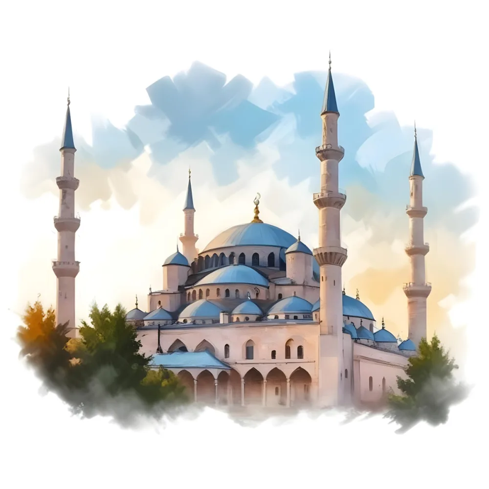 Oil Painting Mosque With Minarets Cloudy Sky Creative Extremely Detailed Brush Stroke 6 B25a