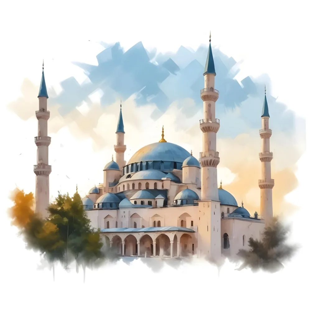 Oil Painting Mosque With Minarets Cloudy Sky Creative Extremely Detailed Brush Stroke 8 F925