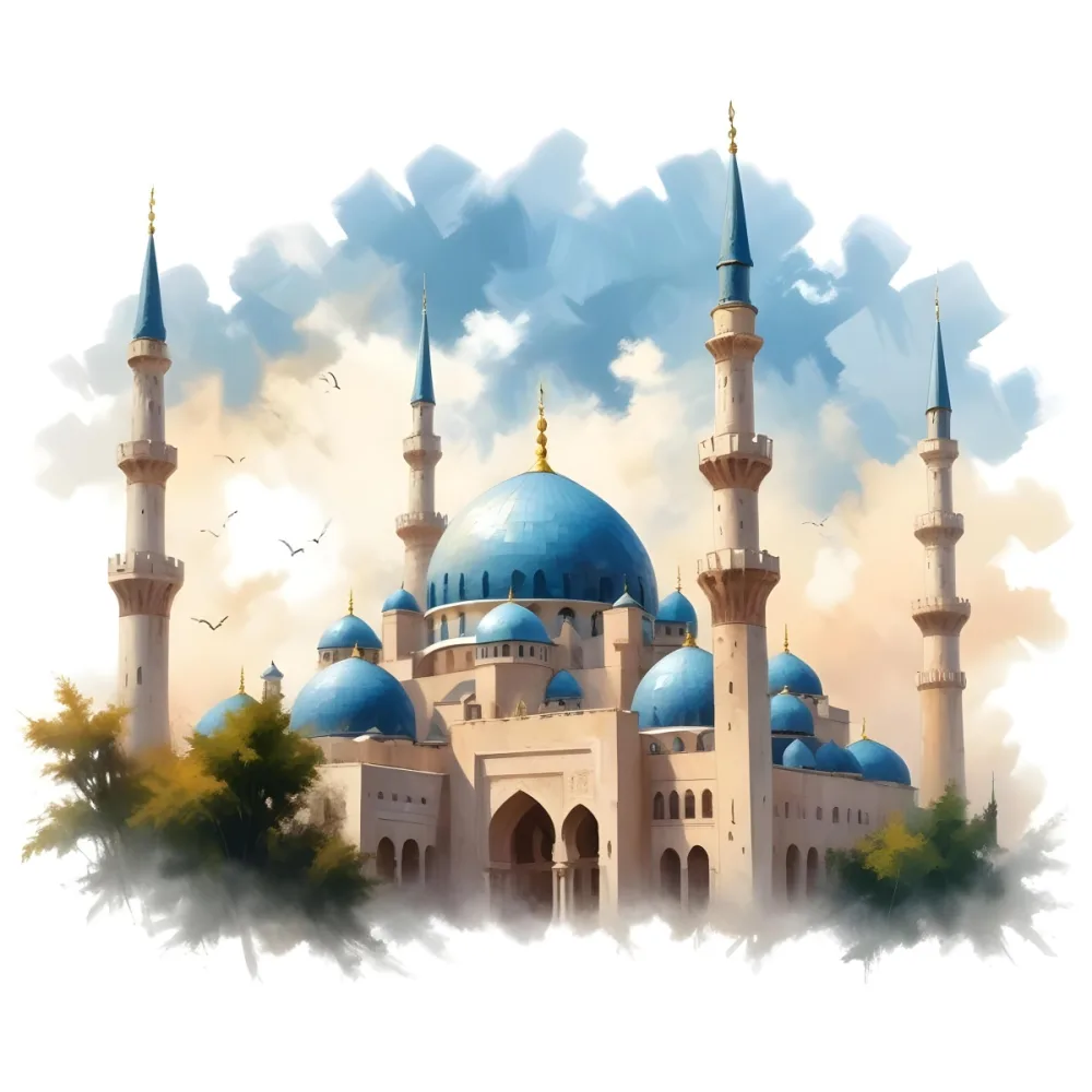 Oil Painting Mosque With Minarets Cloudy Sky Creative Extremely Detailed Brush Stroke 9 5f31
