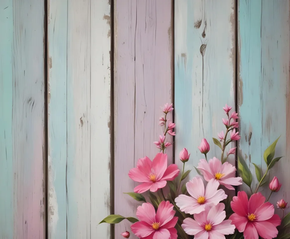 Oil Painting Pink Flowers Against A Weathered Wooden Background Creative Extremely Detailed Brush Stroke 12 D7ae