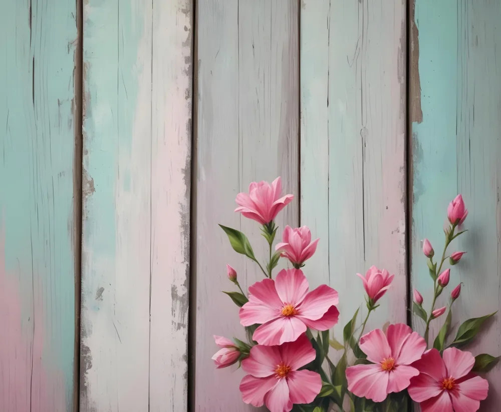 Oil Painting Pink Flowers Against A Weathered Wooden Background Creative Extremely Detailed Brush Stroke 7 81d7