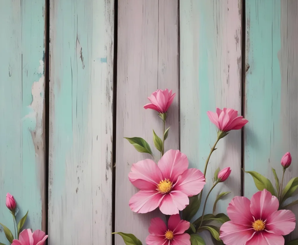 Oil Painting Pink Flowers Against A Weathered Wooden Background Creative Extremely Detailed Brush Stroke 9 8afa