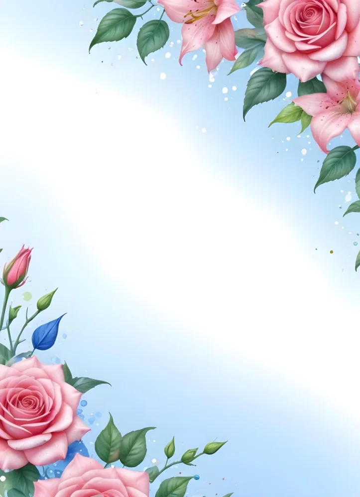 Oil Painting Pink Rose And Lily With Green Leaves And Blue Petals On A White Background With White Dots And Watercolor Effect Creative Extremely Detailed Brush Stroke 58 6be5
