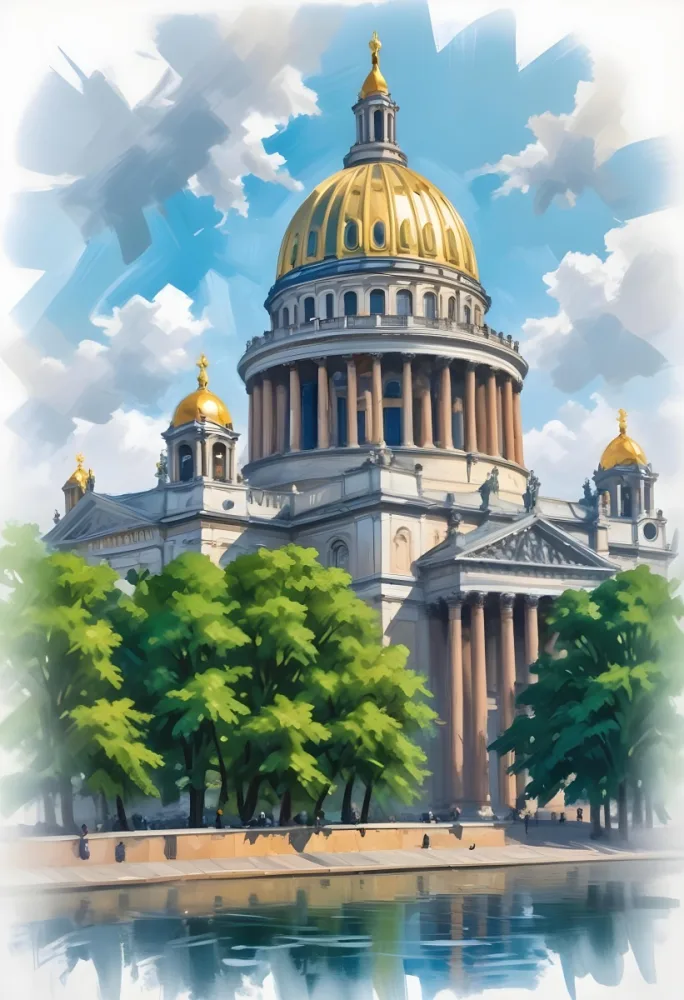 Oil Painting Saint Isaac S Cathedral With Green Trees In The Foreground Creative Extremely Detailed Brush Stroke 12 20fb