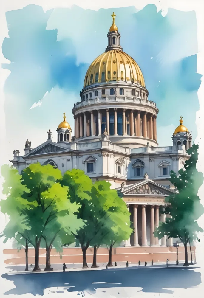 Oil Painting Saint Isaac S Cathedral With Green Trees In The Foreground Creative Extremely Detailed Brush Stroke 13 C966