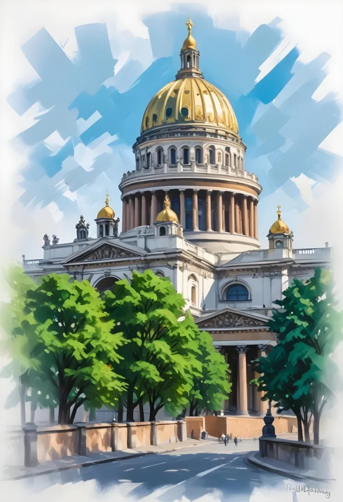 Oil Painting Saint Isaac S Cathedral With Green Trees In The Foreground Creative Extremely Detailed Brush Stroke 31 Eef2