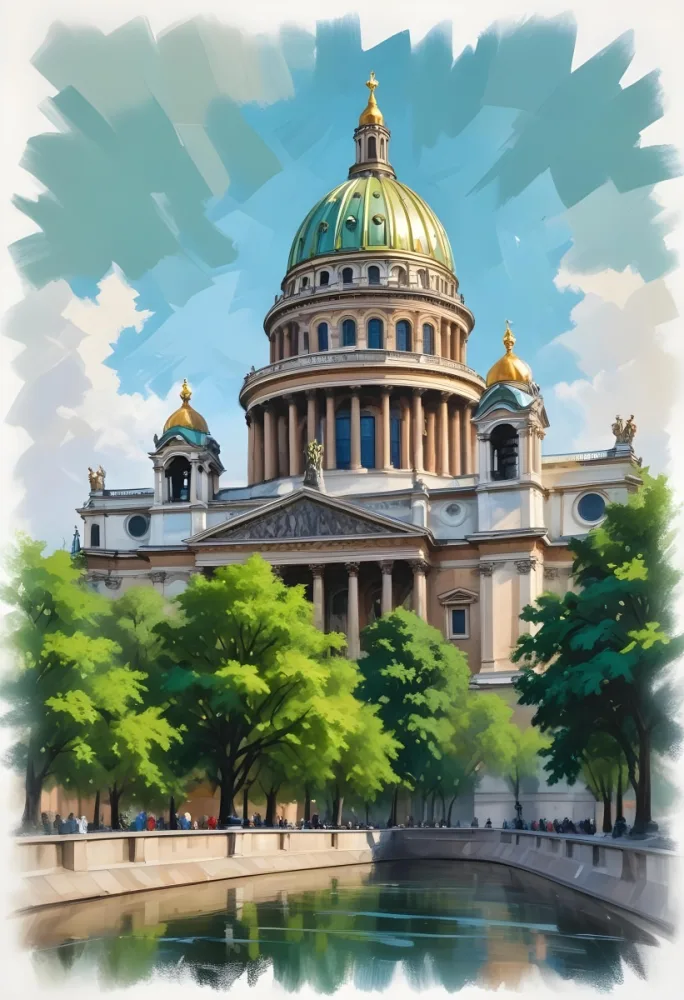 Oil Painting Saint Isaac S Cathedral With Green Trees In The Foreground Creative Extremely Detailed Brush Stroke 50 91f0
