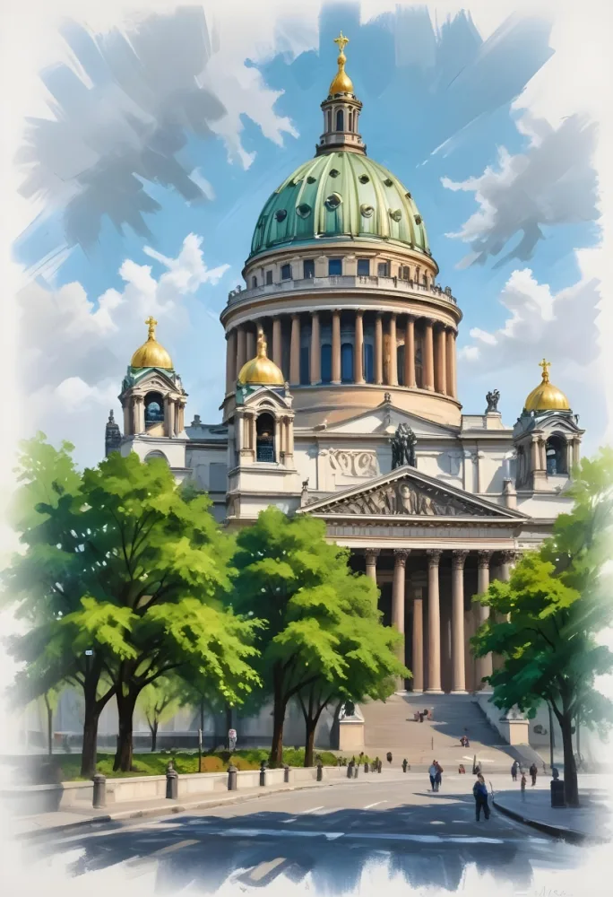 Oil Painting Saint Isaac S Cathedral With Green Trees In The Foreground Creative Extremely Detailed Brush Stroke 54 9f0c