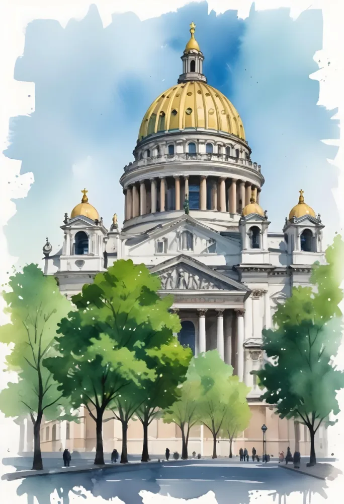 Oil Painting Saint Isaac S Cathedral With Green Trees In The Foreground Creative Extremely Detailed Brush Stroke 55 2513