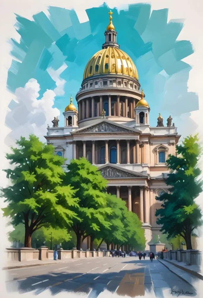 Oil Painting Saint Isaac S Cathedral With Green Trees In The Foreground Creative Extremely Detailed Brush Stroke 56 1cc1