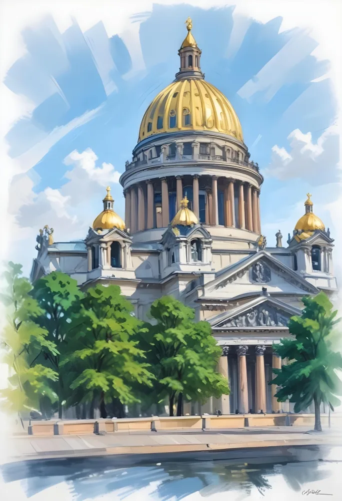 Oil Painting Saint Isaac S Cathedral With Green Trees In The Foreground Creative Extremely Detailed Brush Stroke 6 Dd11