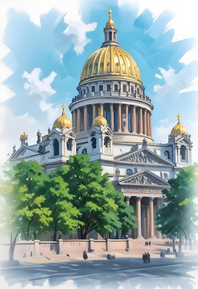 Oil Painting Saint Isaac S Cathedral With Green Trees In The Foreground Creative Extremely Detailed Brush Stroke 8 7d43