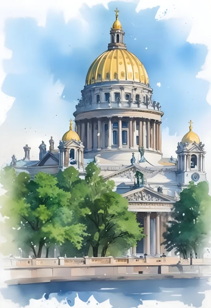 Oil Painting Saint Isaac S Cathedral With Green Trees In The Foreground Creative Extremely Detailed Brush Stroke 9 0704