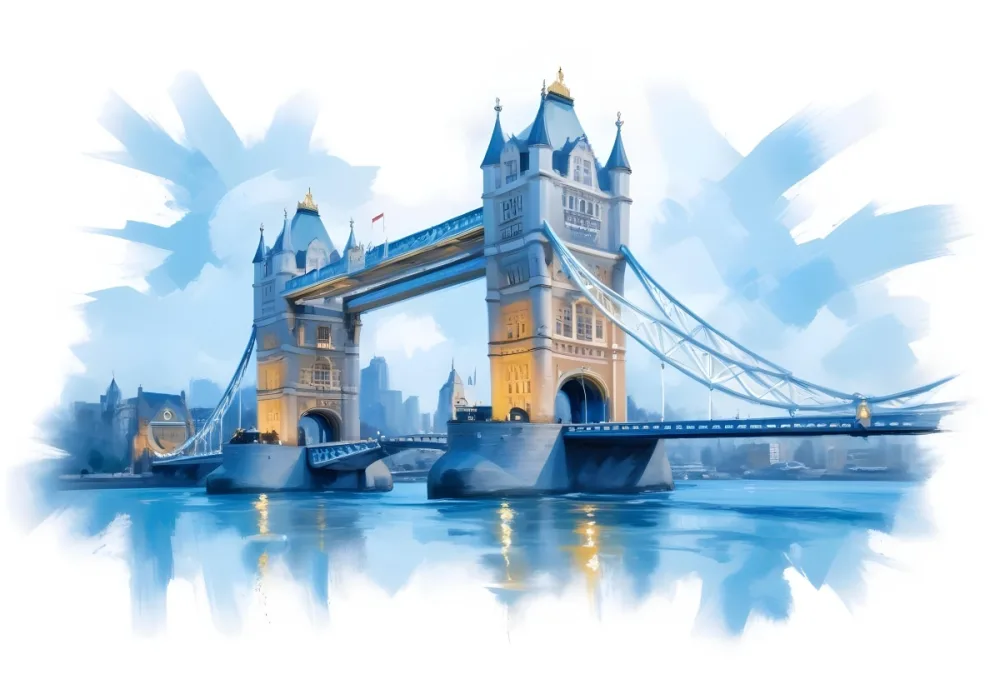 Oil Painting Tower Bridge In London Blue Sky And Water Creative Extremely Detailed Brush Stroke 30 E35e