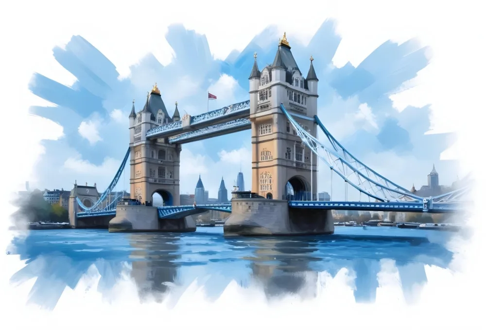 Oil Painting Tower Bridge In London Blue Sky And Water Creative Extremely Detailed Brush Stroke 35 Cd94