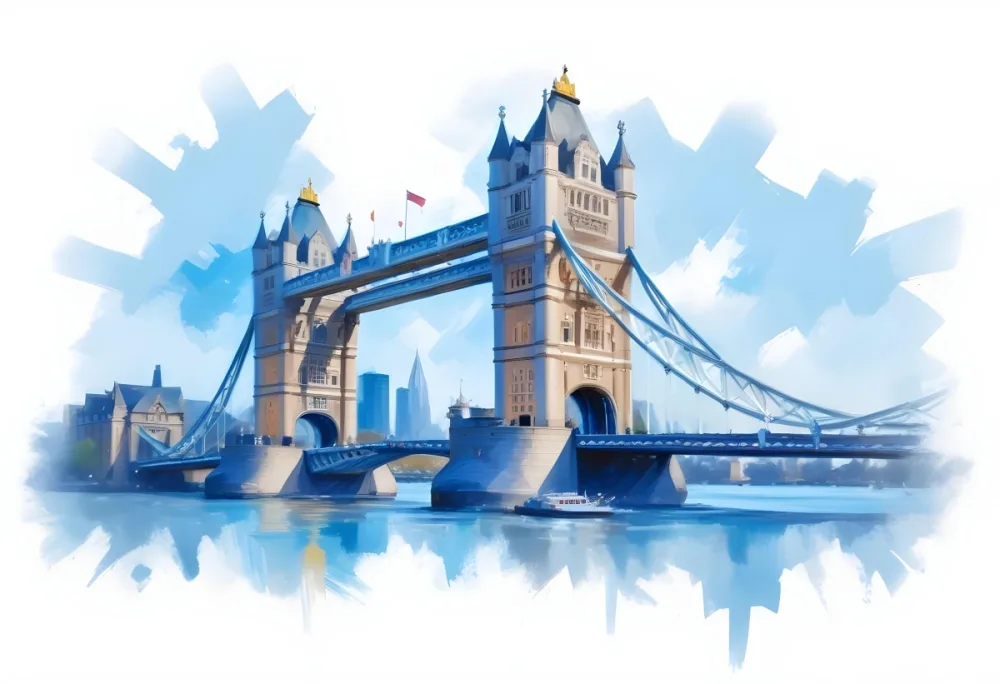 Oil Painting Tower Bridge In London Blue Sky And Water Creative Extremely Detailed Brush Stroke 43 D5b8
